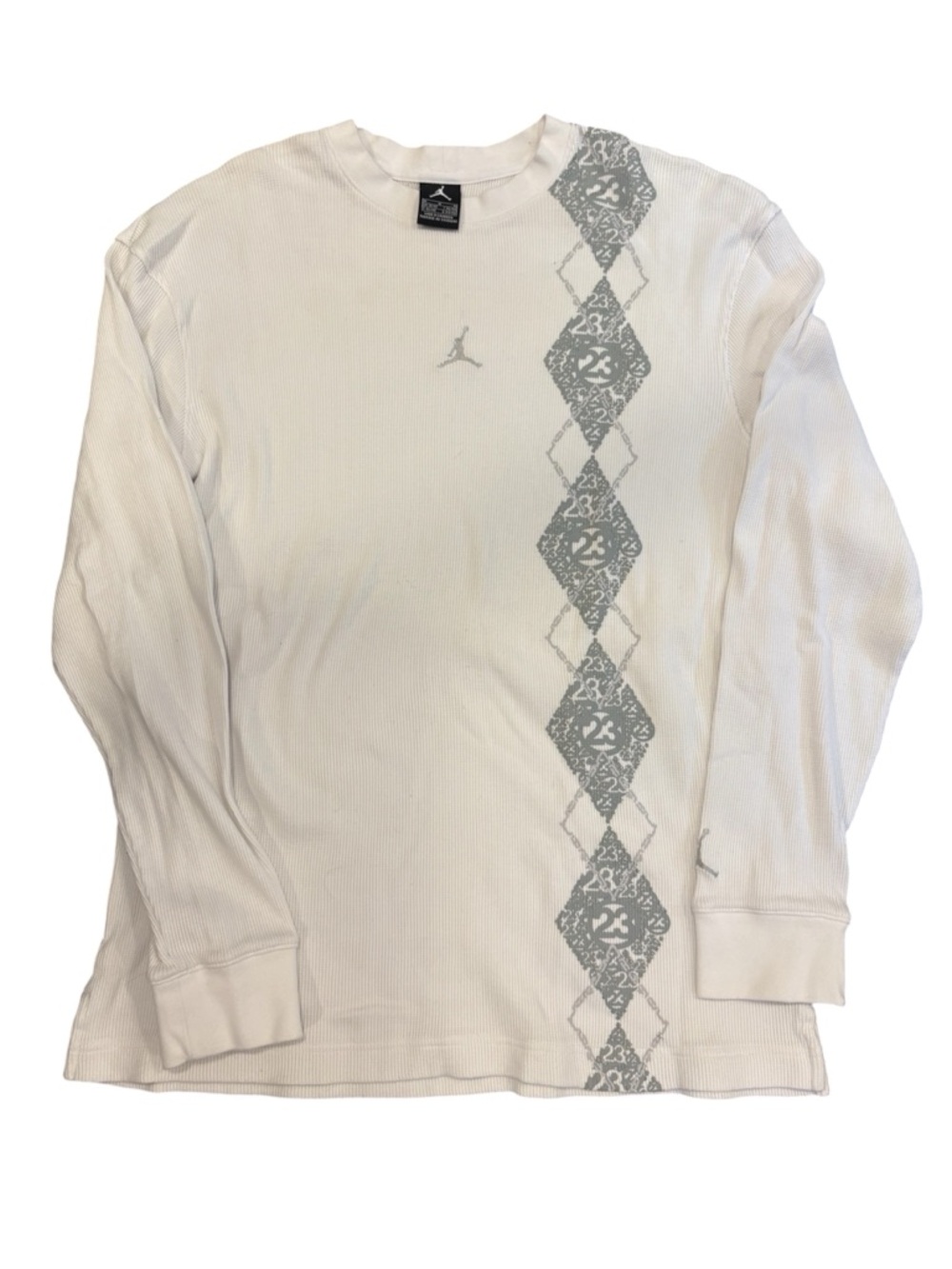Men’s Medium Nike White Long Sleeve Thermal Top with Gray Diamond Stripe